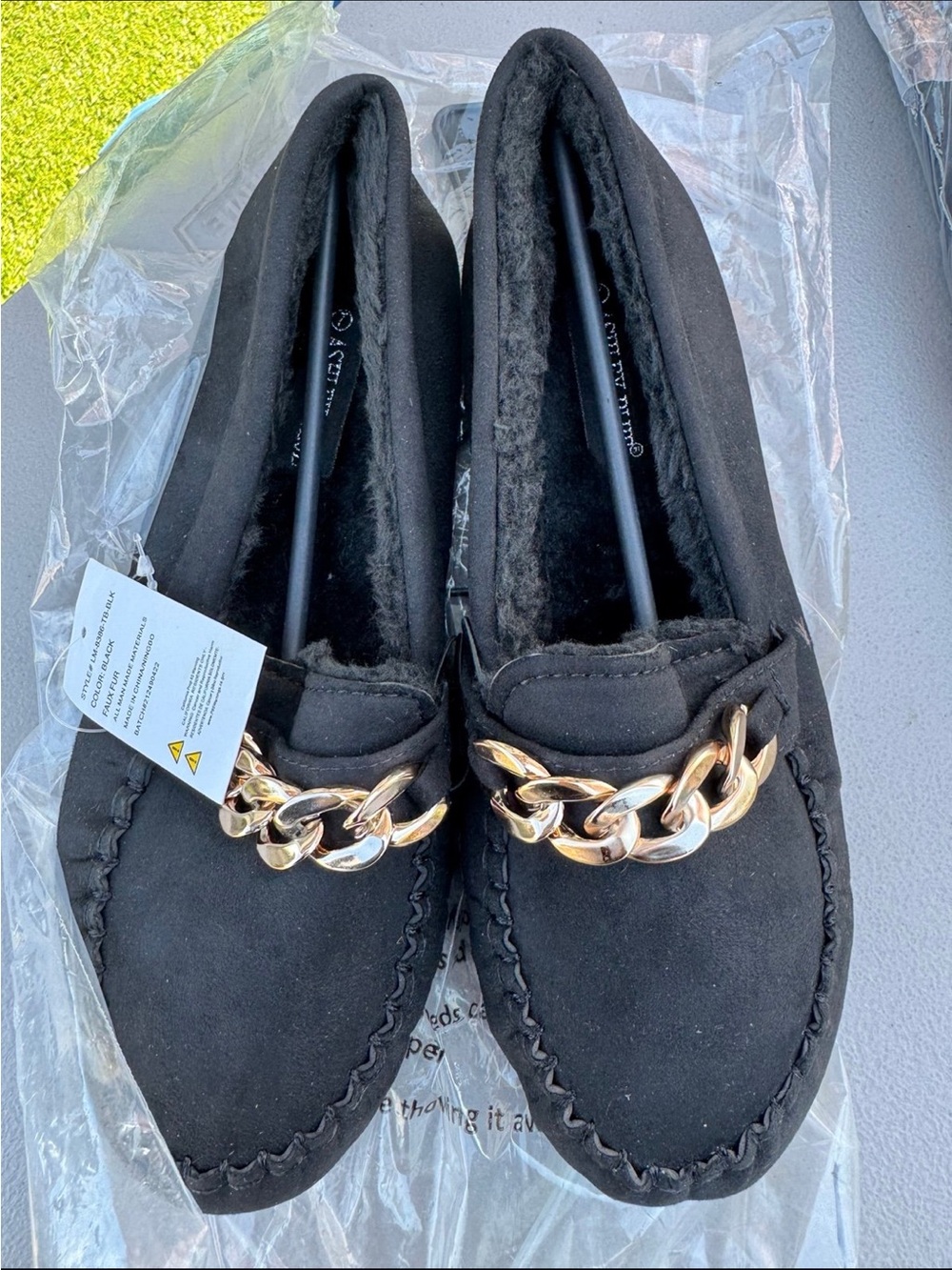 Black Chain-Trim Women's Slip-On Loafers